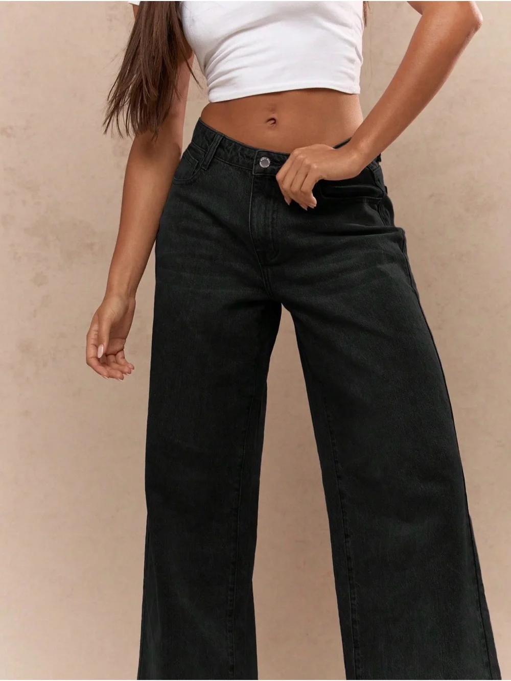 MISSGUIDED Wide Leg High Rise Black Denim Jeans Black Size 29 NWT IN PACKAGE - Picture 3 of 12